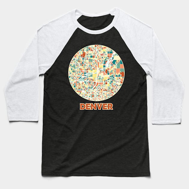 Denver map in mozaique colors Baseball T-Shirt by SerenityByAlex